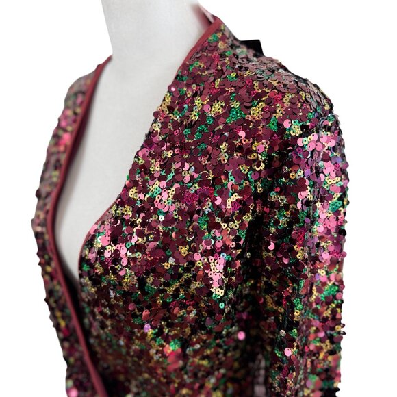 NWT PrettyLittleThing Multicolor Sequin Blazer Dress – Burgundy Pink & Gold - Picture 4 of 9
